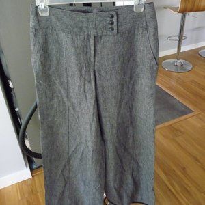 ITALIAN GREY LINEN HIGH RISE WIDE LEG WOMEN PANTS SIDE BACK POCKETS   SIZE 12